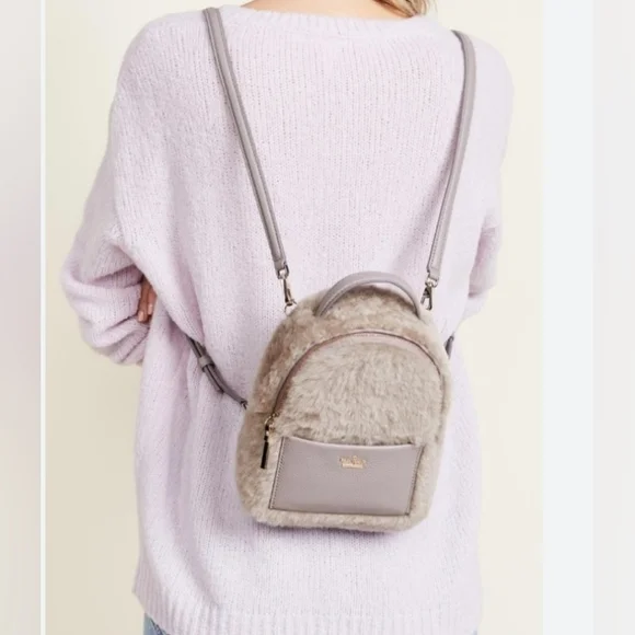 Kate Spade Finer Things Merry Mini Leather Shearling Backpack Crossbody Bag - Picture 9 of 11